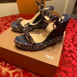 Christian Louboutin Navy Wedge Sandals